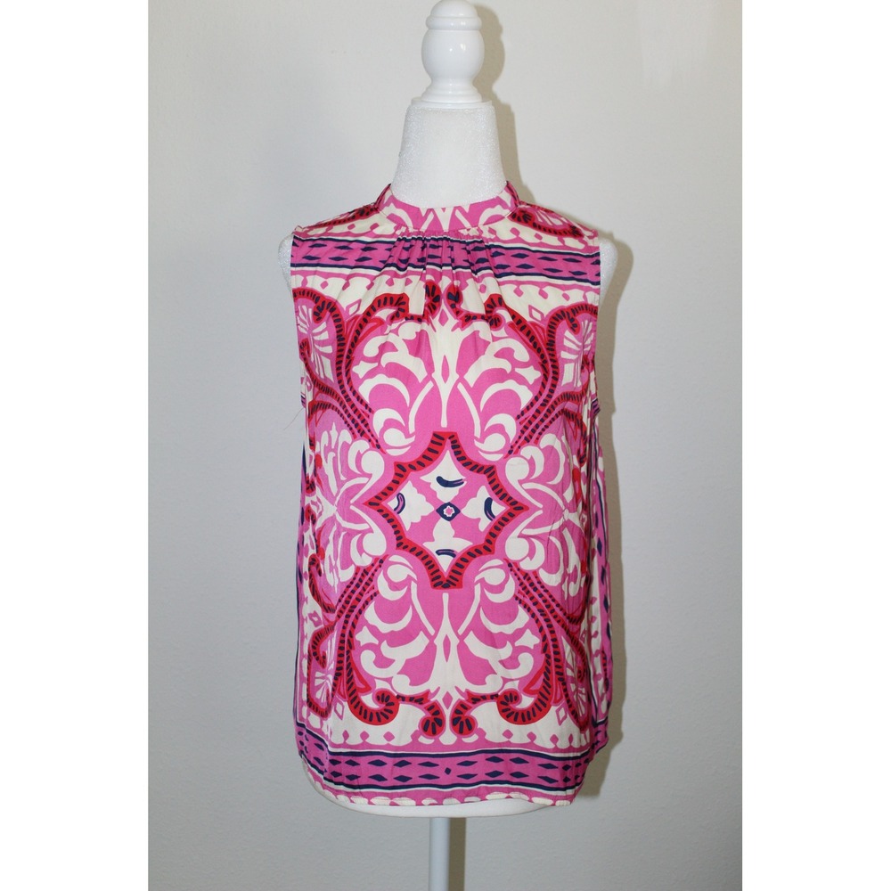 Joie Women's Pink Medallion Paisley Mock Neck Sleeveless Blouse Top Small S/P